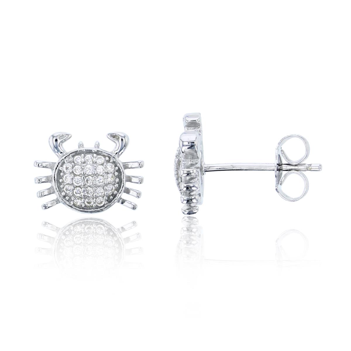 Sterling Silver  10x8mm Pave Crab Stud Earring
