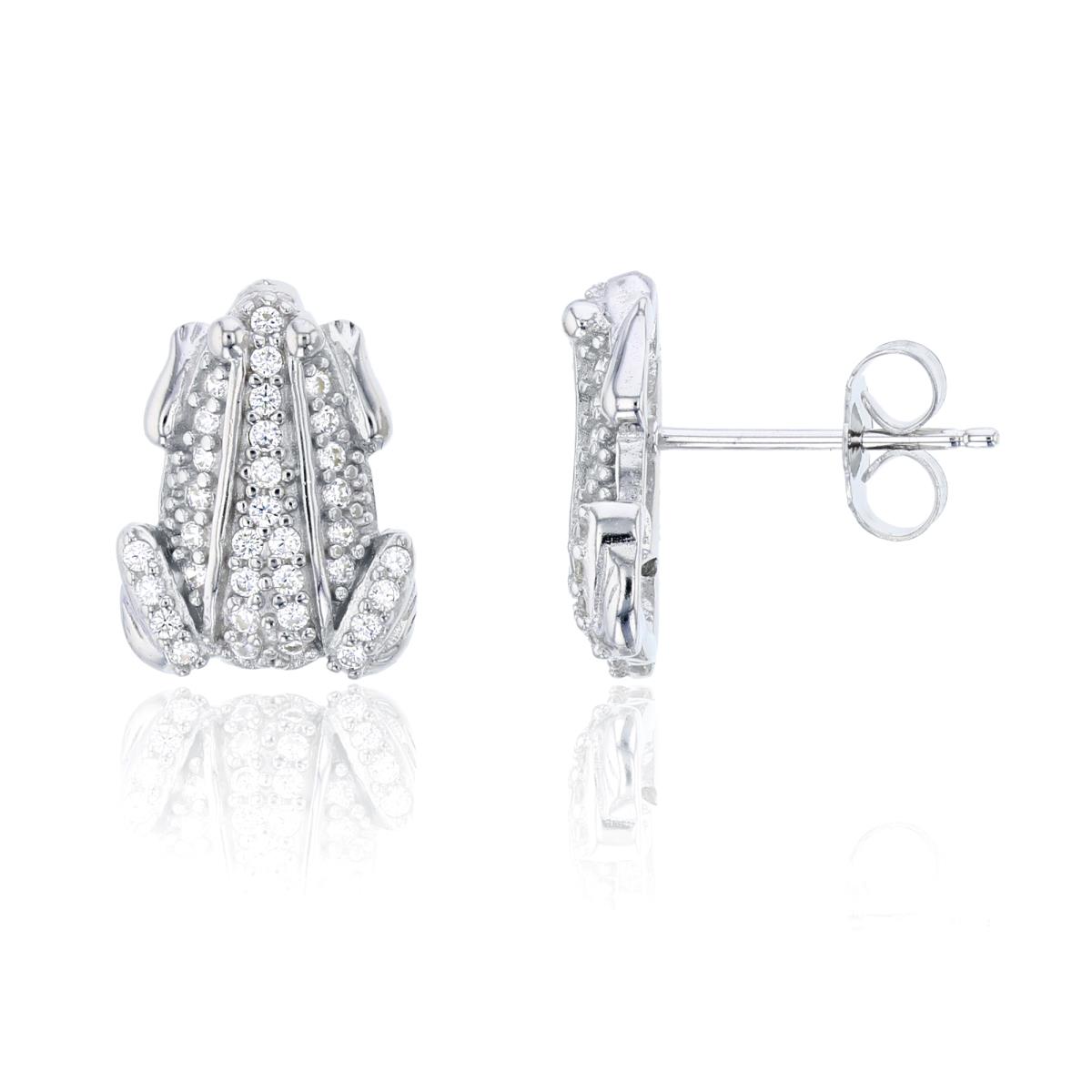 Sterling Silver 9.5x8mm Micropave Frog Stud Earring
