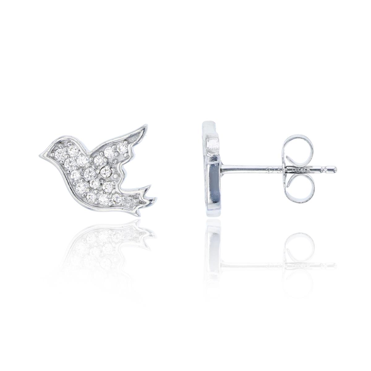 Sterling Silver 12.5x9.5mm Micropave Dove Stud Earring