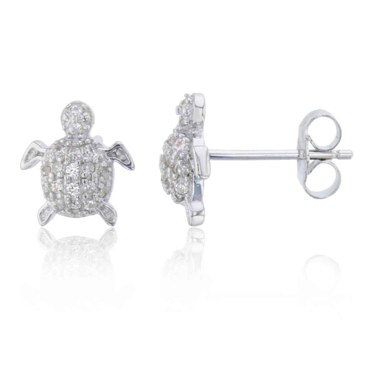 Sterling Silver 11x9mm Micropave Turtle Stud Earring