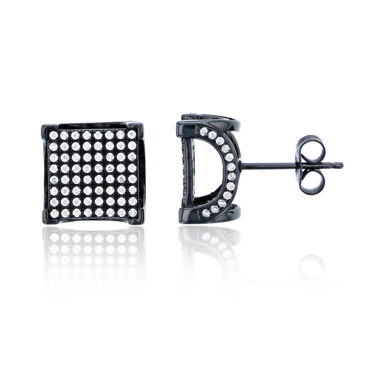 Sterling Silver 8x8mm Square 3D Micropave Stud Earring
