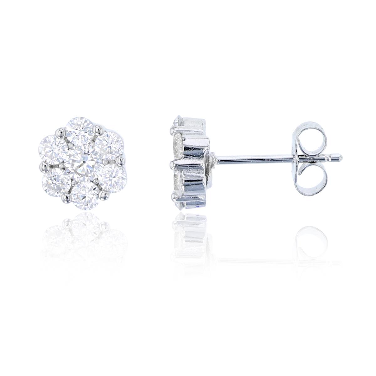 Sterling Silver 8.3mm Rhodium Pave Cluster Stud