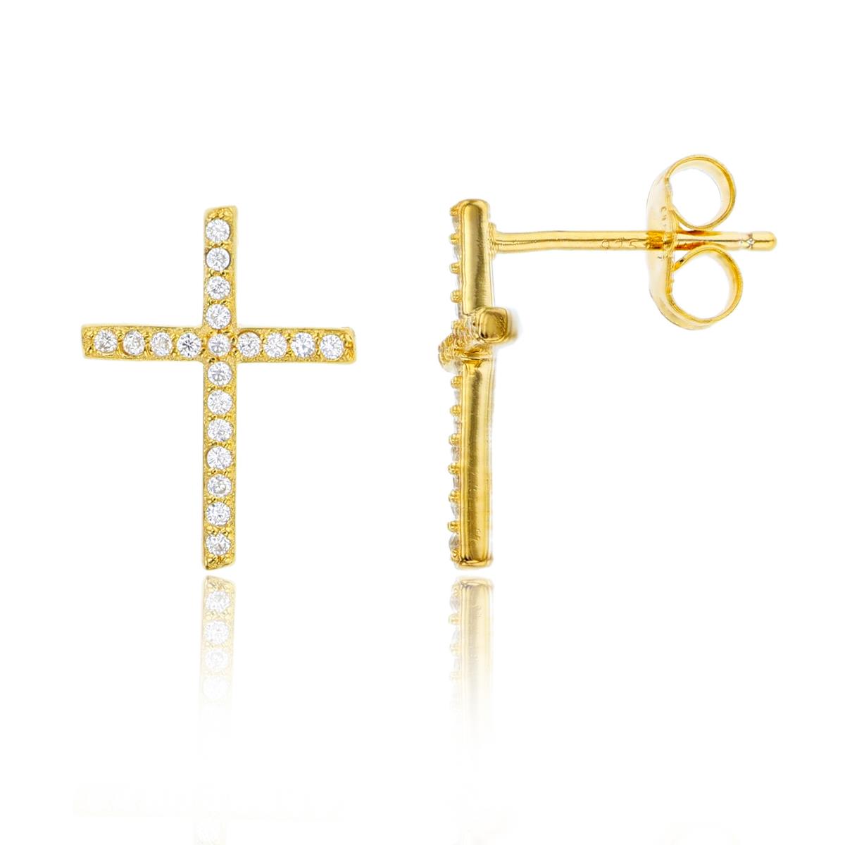Sterling Silver Yellow 15x11.25mm Micorpave Cross Stud Earring