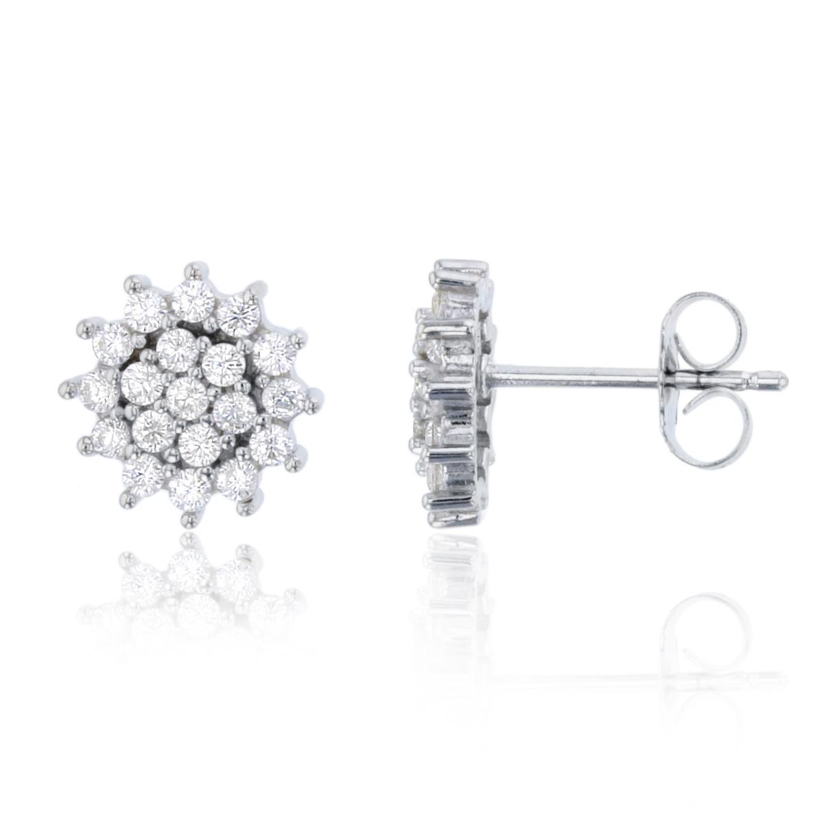 Sterling Silver 10mm Pave Cluster Stud Earring