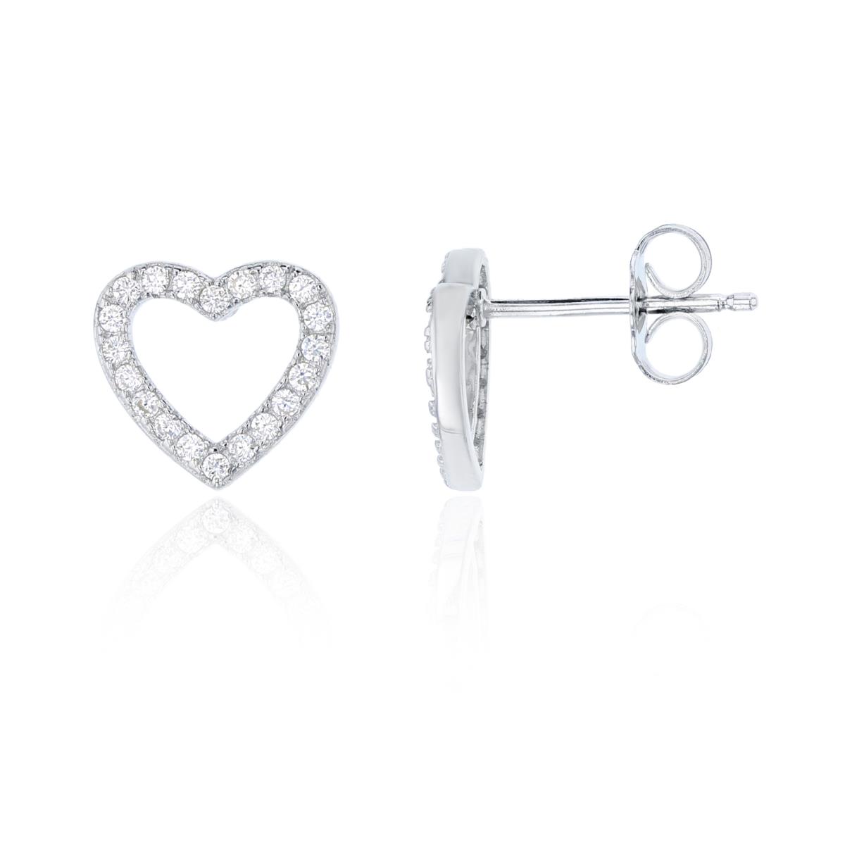 Sterling Silver  Pave Heart Stud Earring