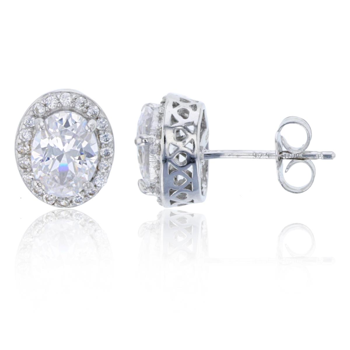 Sterling Silver 8x6mm Oval Pave Stud Earring