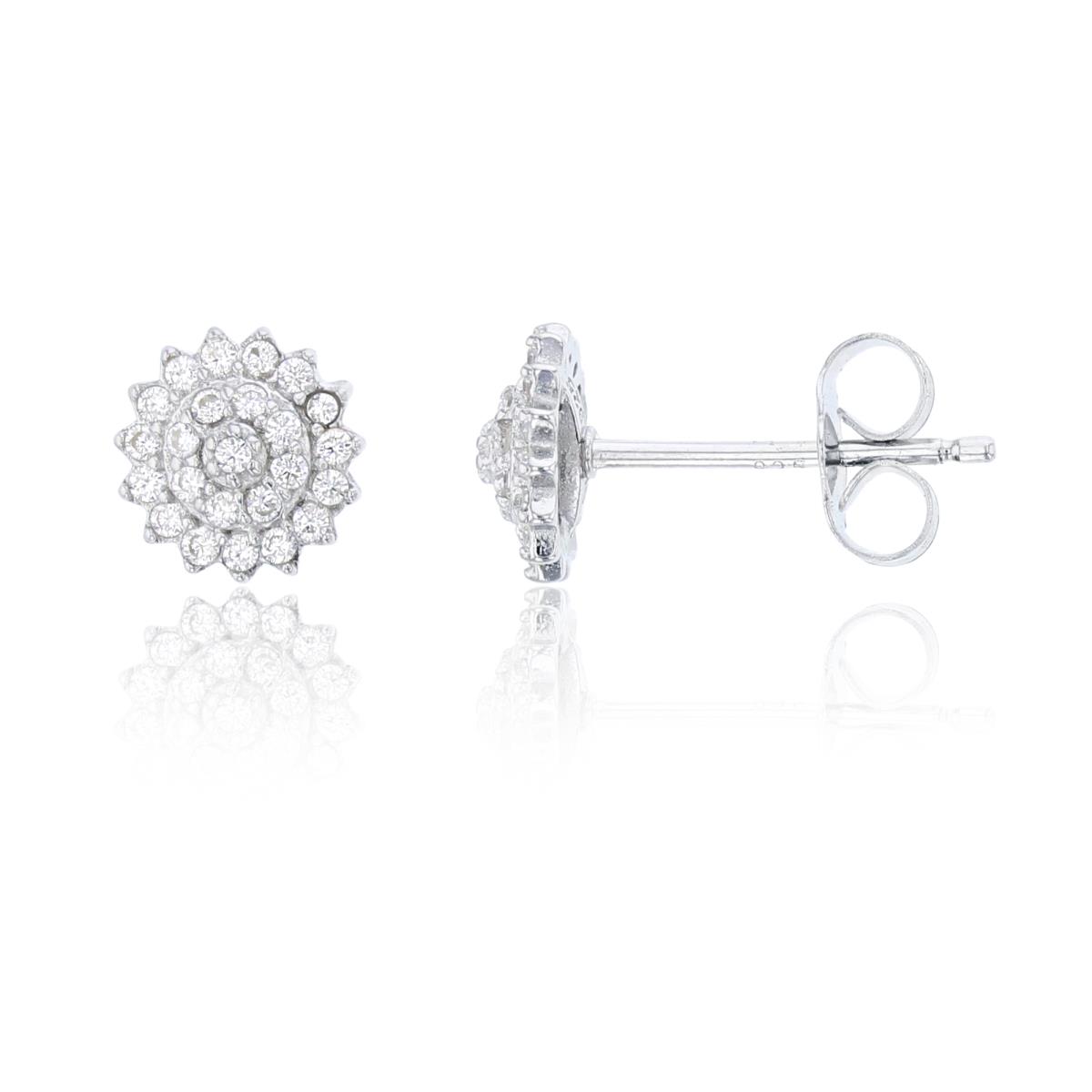 Sterling Silver 8x8mm Pave Cluster Stud Earring