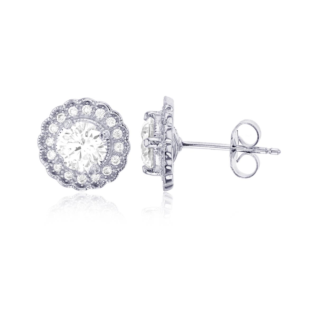 Sterling Silver 11mm Round Pave Stud Earring