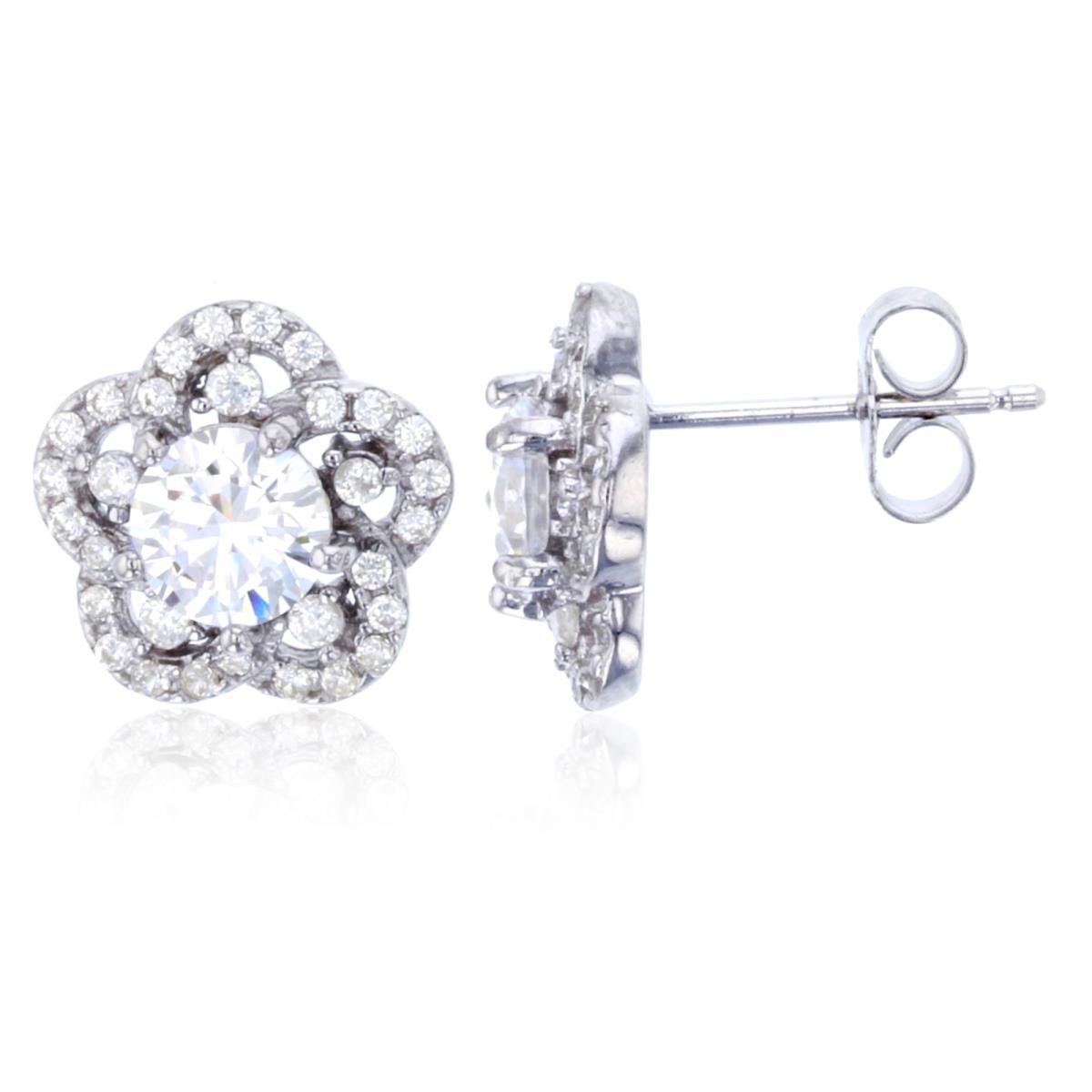 Sterling Silver 6mm Pave Flower Stud Earring