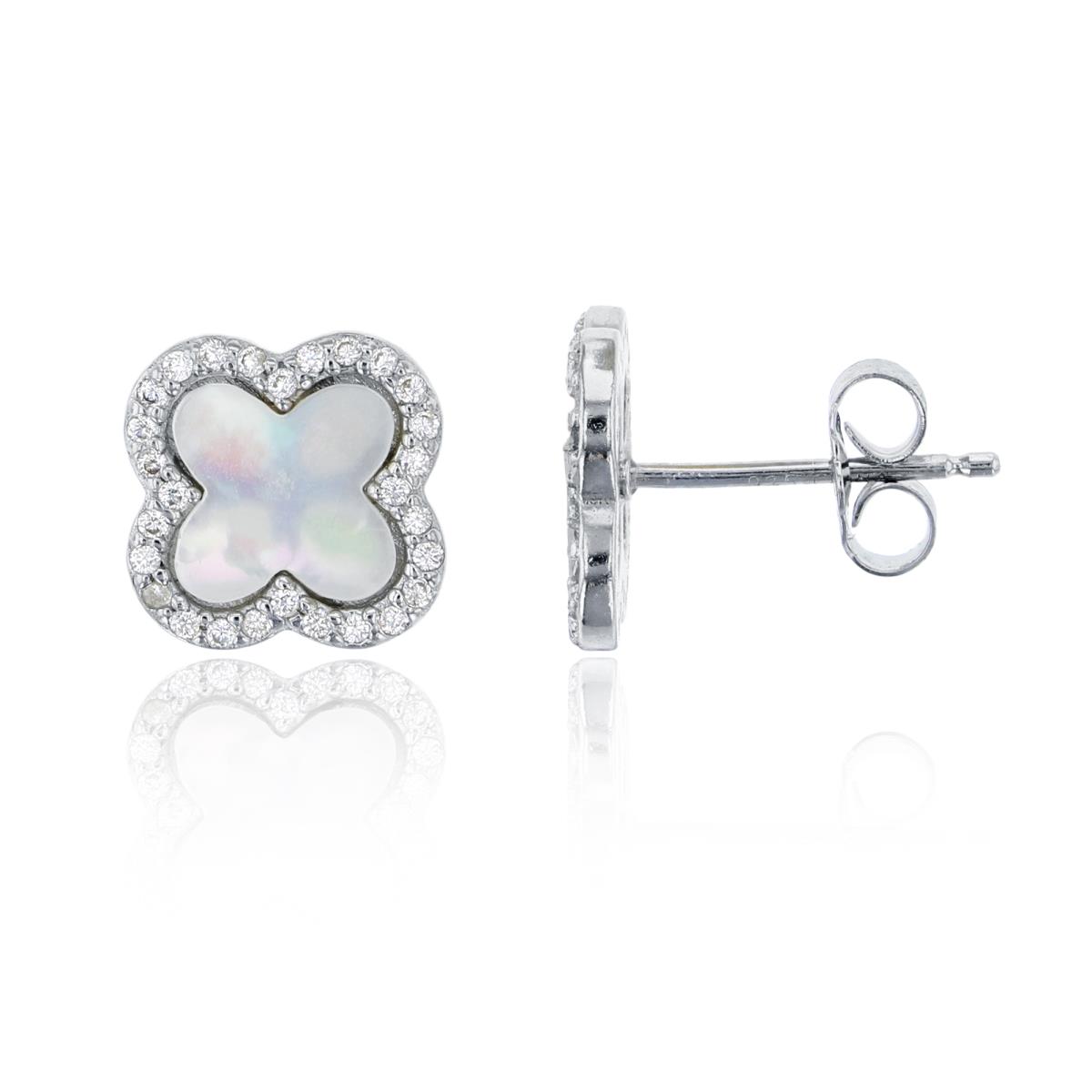 Sterling Silver 6mm Pave Clover Stud Earring