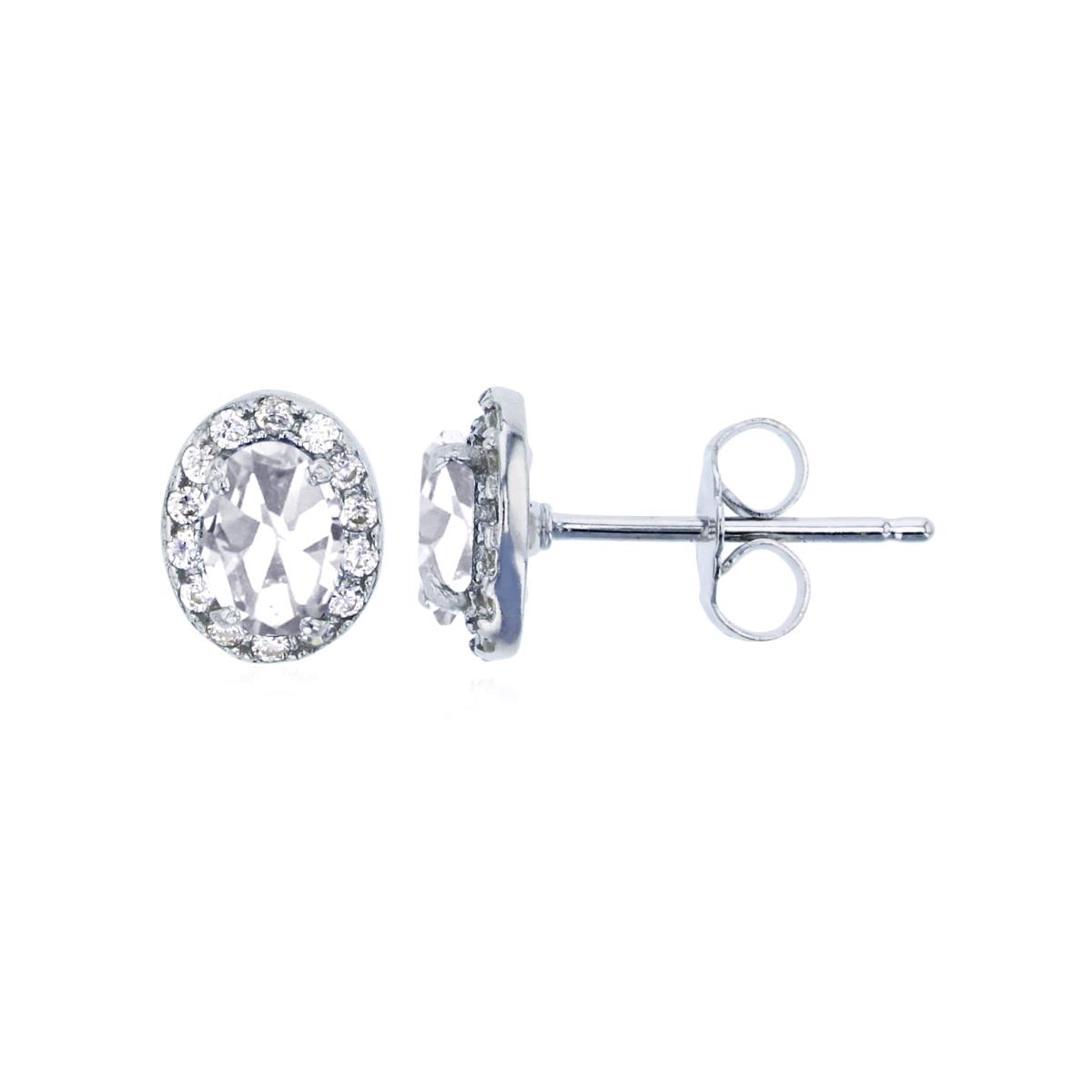 Sterling Silver 6x4mm Oval Pave Stud Earring