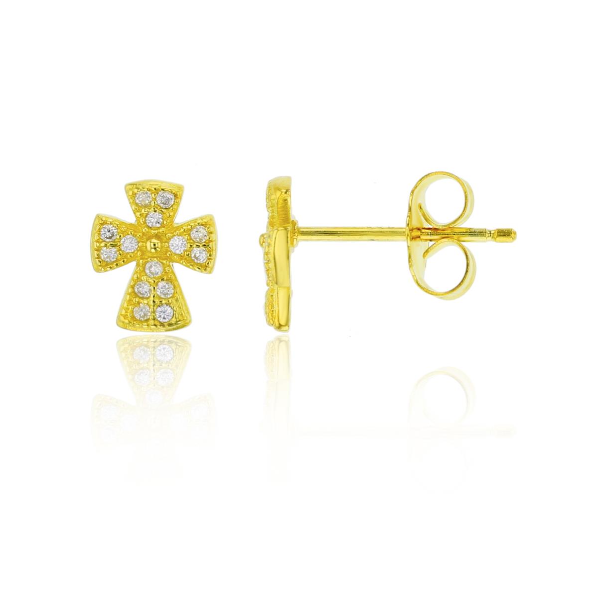 Sterling Silver Yellow 8.35x7mm Micropave Cross Stud Earring