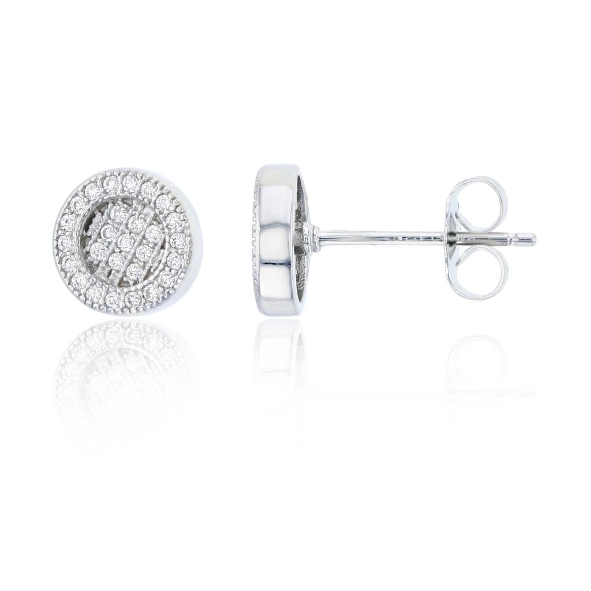 Sterling Silver Round 8.5mm Micropave Stud Earring