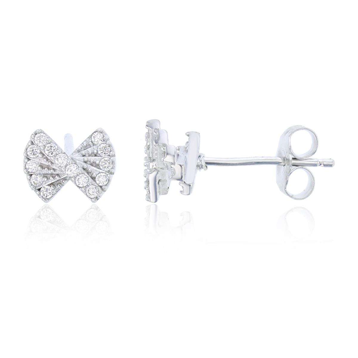 Sterling Silver Micorpave 8.5x7.5mm 3D Bow Stud Earring