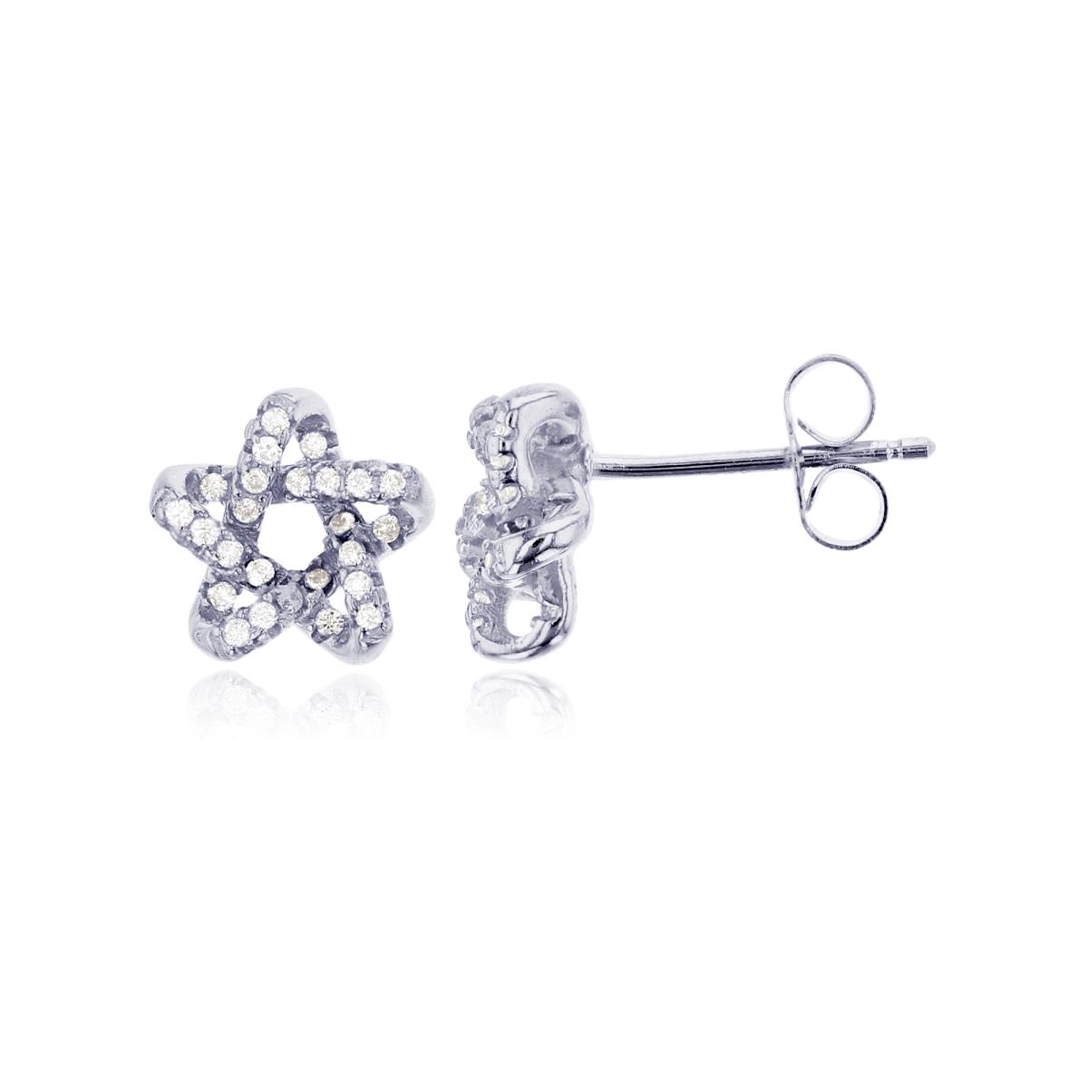 Sterling Silver Micropave 10mm 3D Star Stud Earring