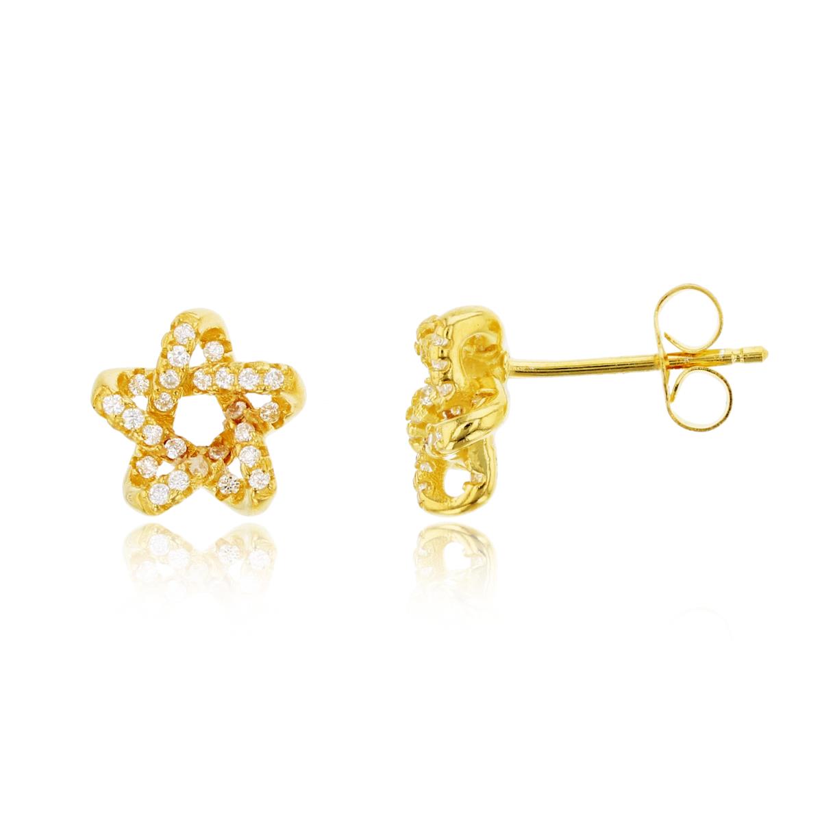 Sterling Silver Yellow 10mm  Micropave 3D Star Stud Earring