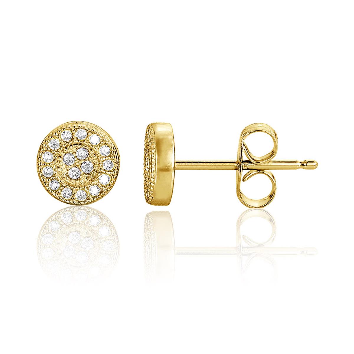 Sterling Silver Yellow 7mm  Round Micropave Stud Earring