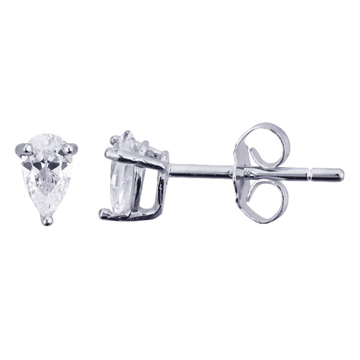 Sterling Silver Rhodium 3x5mm AAA Pear Solitaire Stud