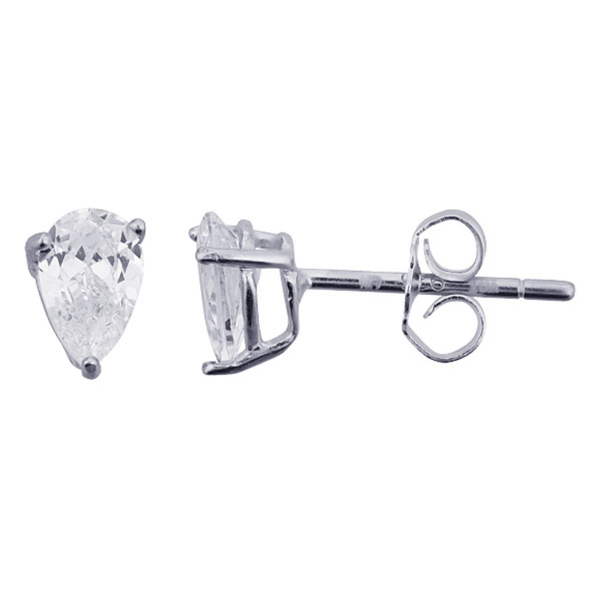 Sterling Silver Rhodium 4x6mm AAA Pear Solitaire Stud