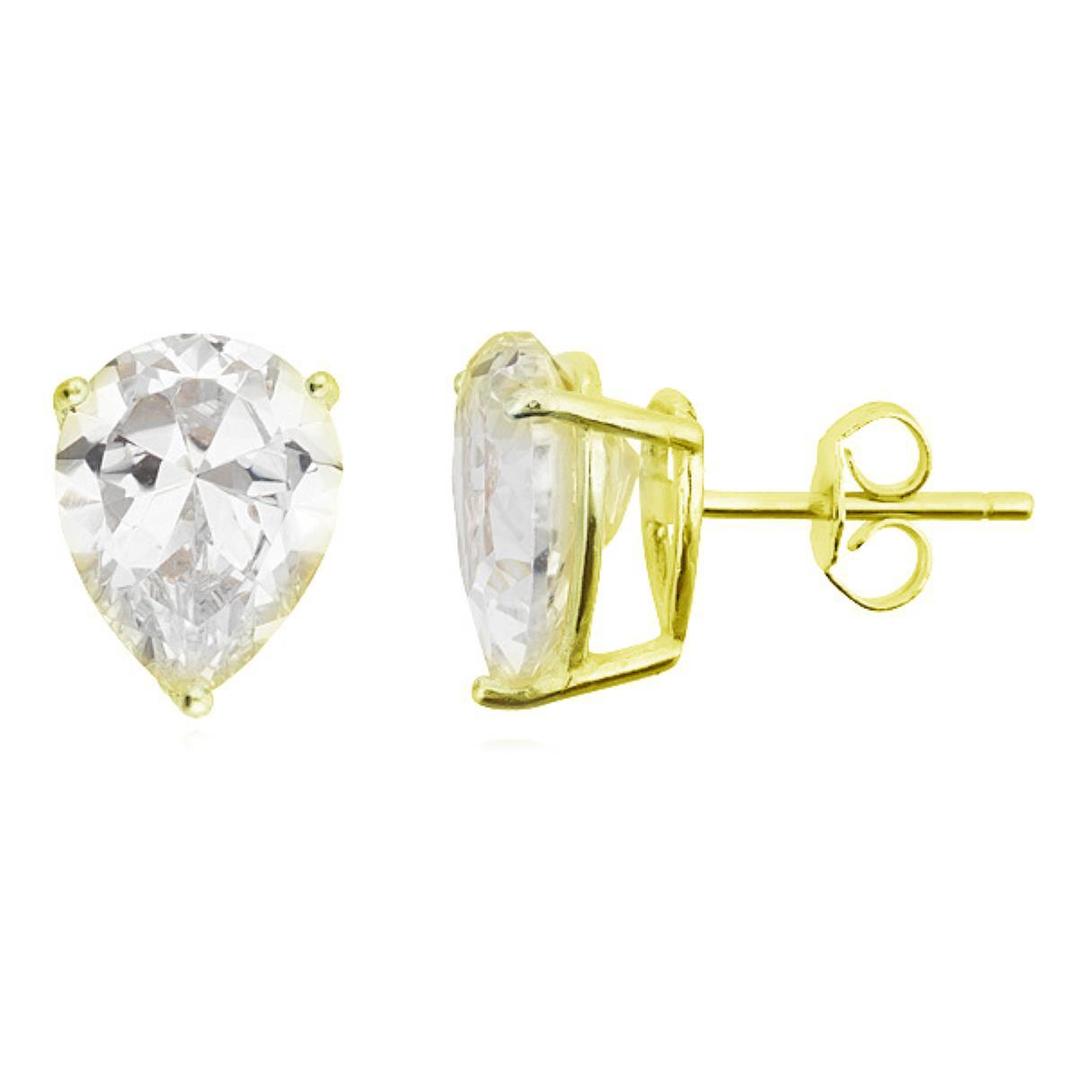 Sterling Silver Yellow 7x9mm AAA Pear Solitaire Stud