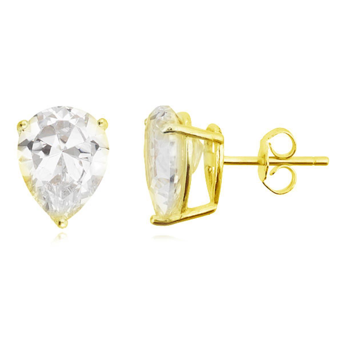 Sterling Silver Yellow 8x10mm AAA Pear Solitaire Stud
