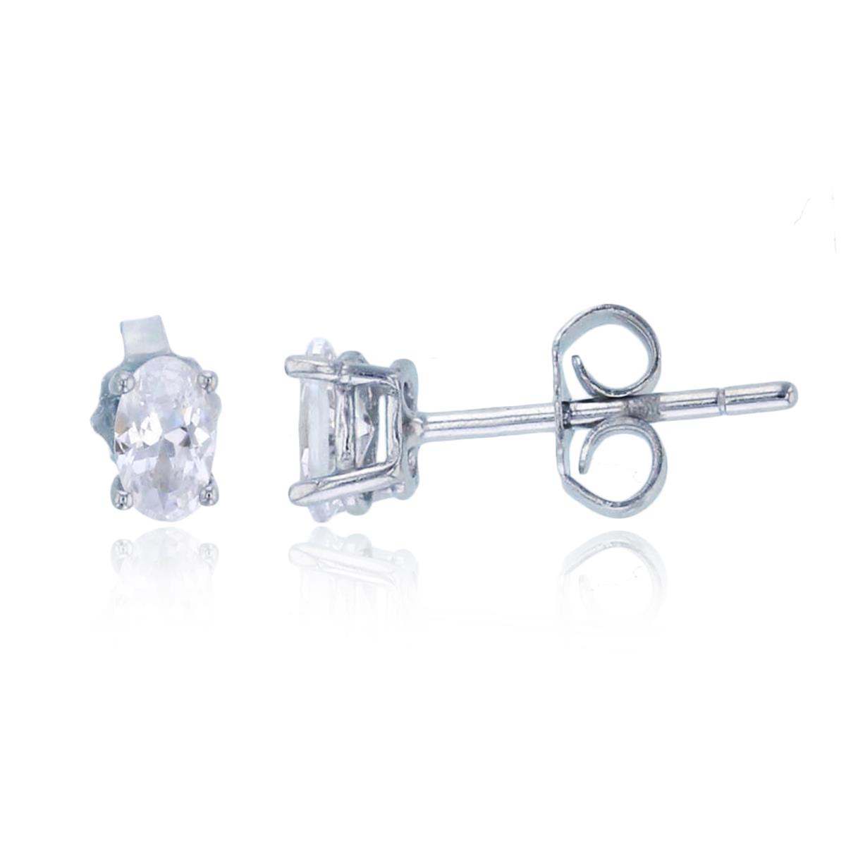 Sterling Silver Rhodium 3x5mm AAA Oval Solitaire Stud