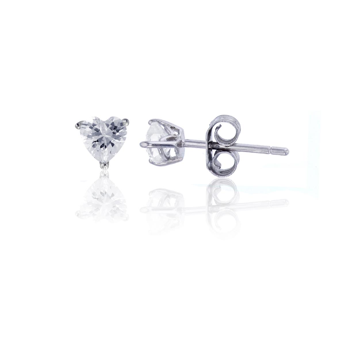 Sterling Silver Rhodium 4x4mm AAA Heart Solitaire Stud
