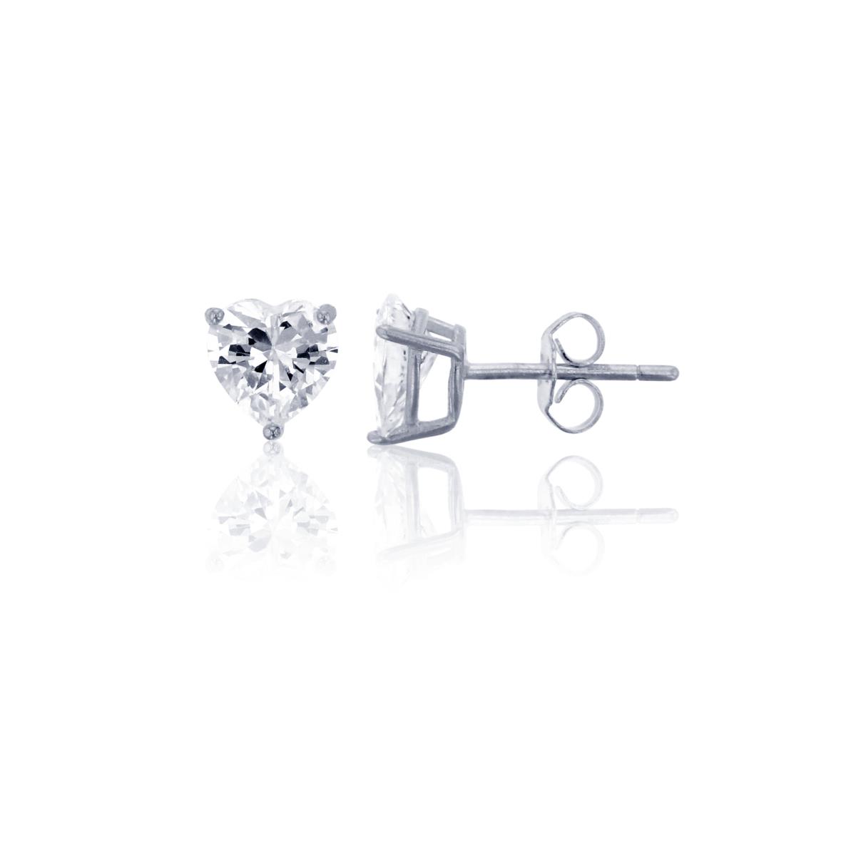 Sterling Silver Rhodium 6x6mm AAA Heart Solitaire Stud