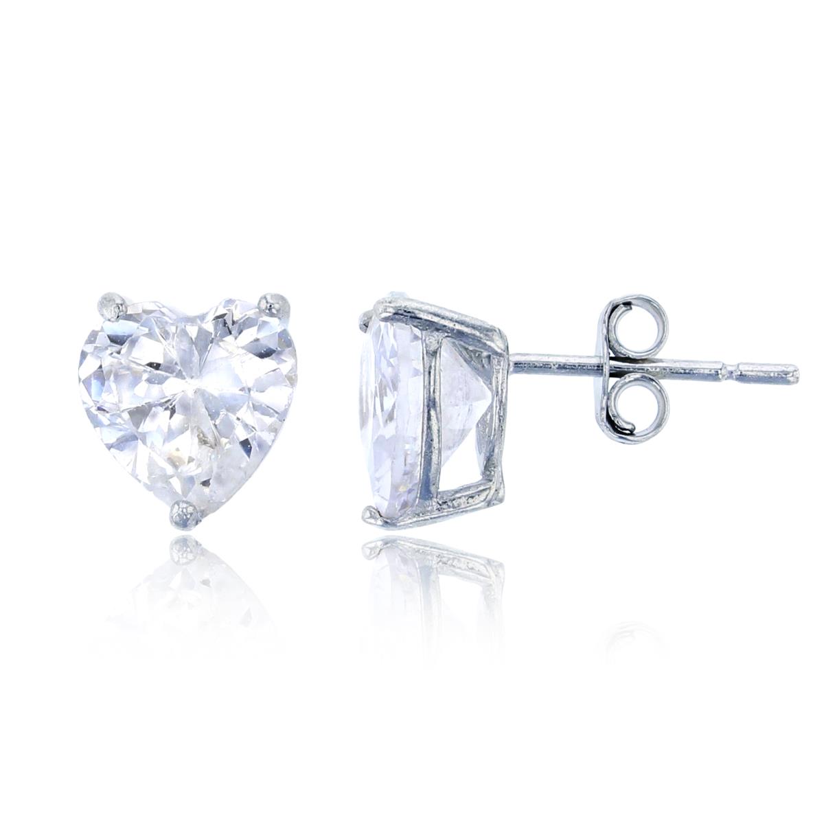Sterling Silver Rhodium 8x8mm AAA Heart Solitaire Stud