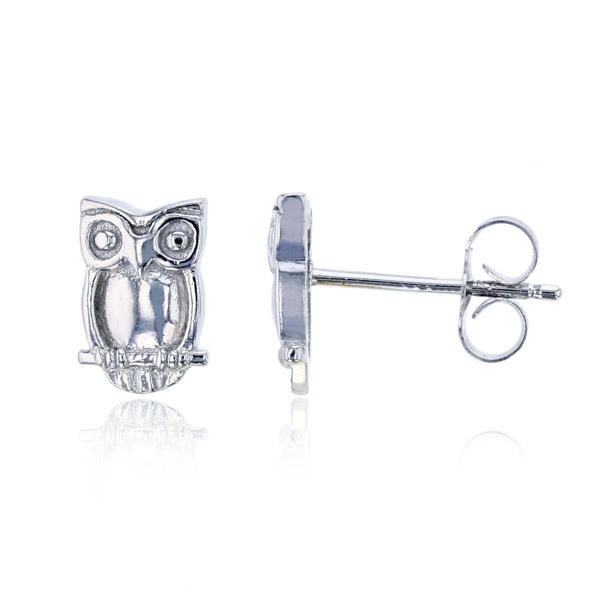 Sterling Silver Owl 9x6mm Stud Earring