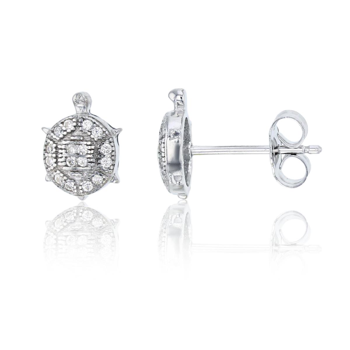 Sterling Silver 10x7mm Micropave Turtle Stud Earring
