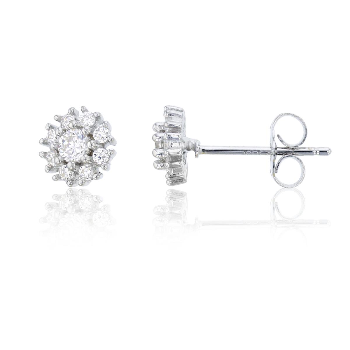 Sterling Silver 3mm Round Pave Stud 7mm  Earrings