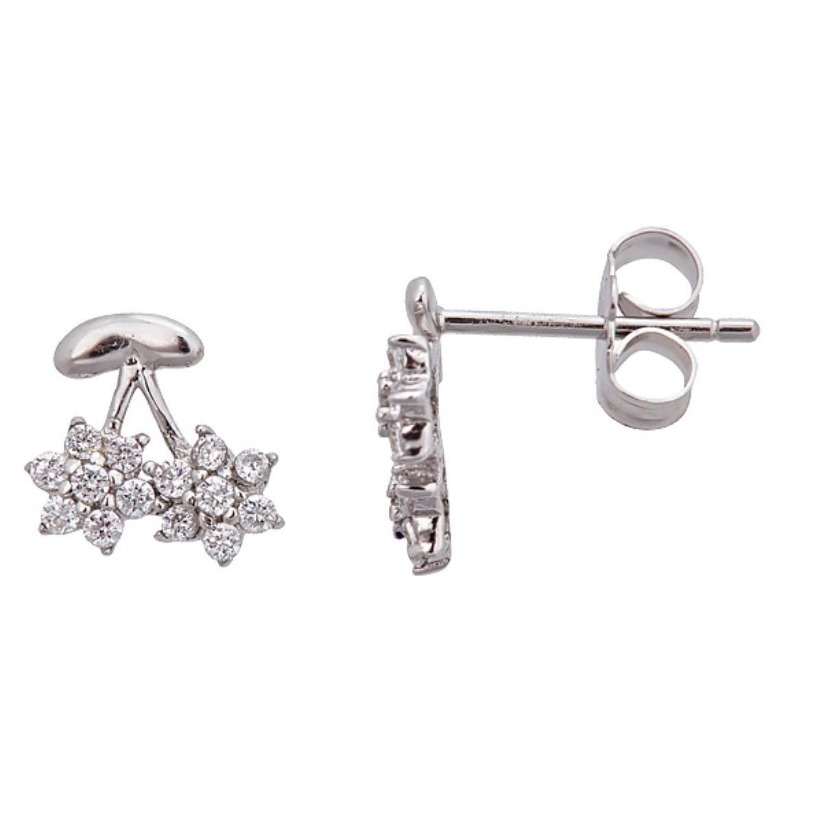 Sterling Silver 8mm Pave Cherry Sticks Stud Earring