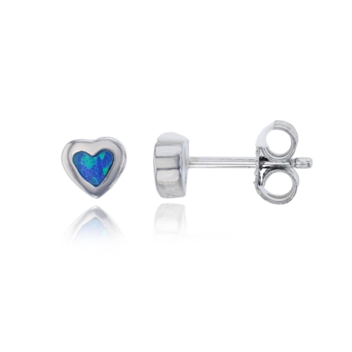 Sterling Silver Rhodium 5.6mm Created Opal Heart Stud