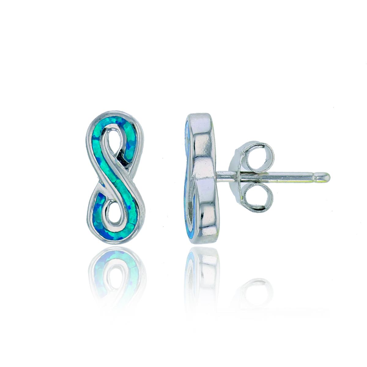 Sterling Silver Rhodium 12x5mm  Created Opal Infinity Stud