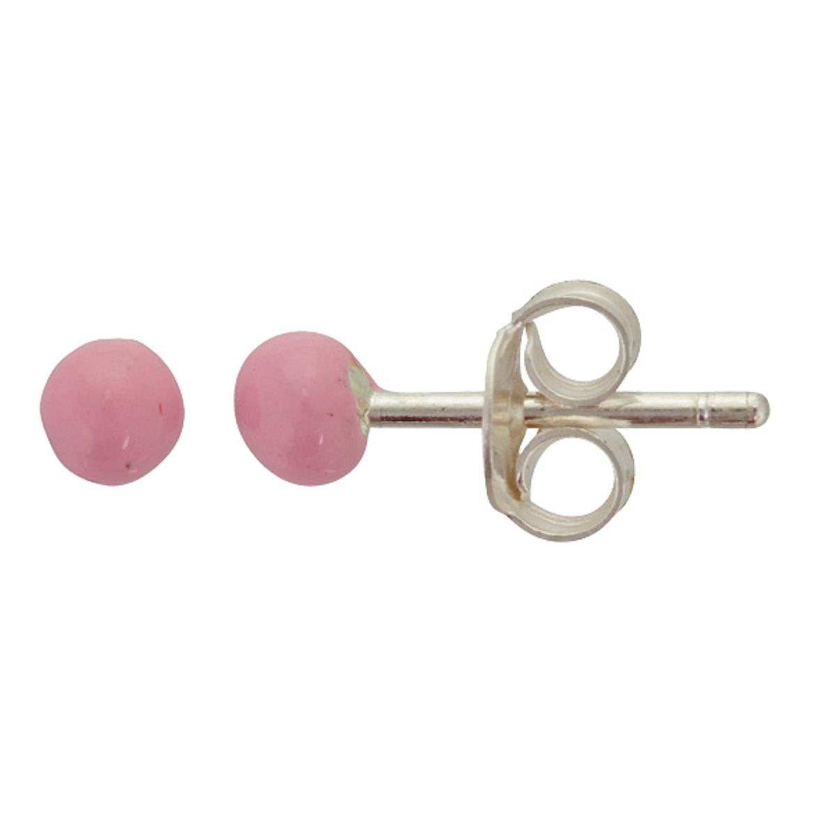 Sterling Silver Rhodium Petite 6mm Pink Enamel Ball Stud Earring