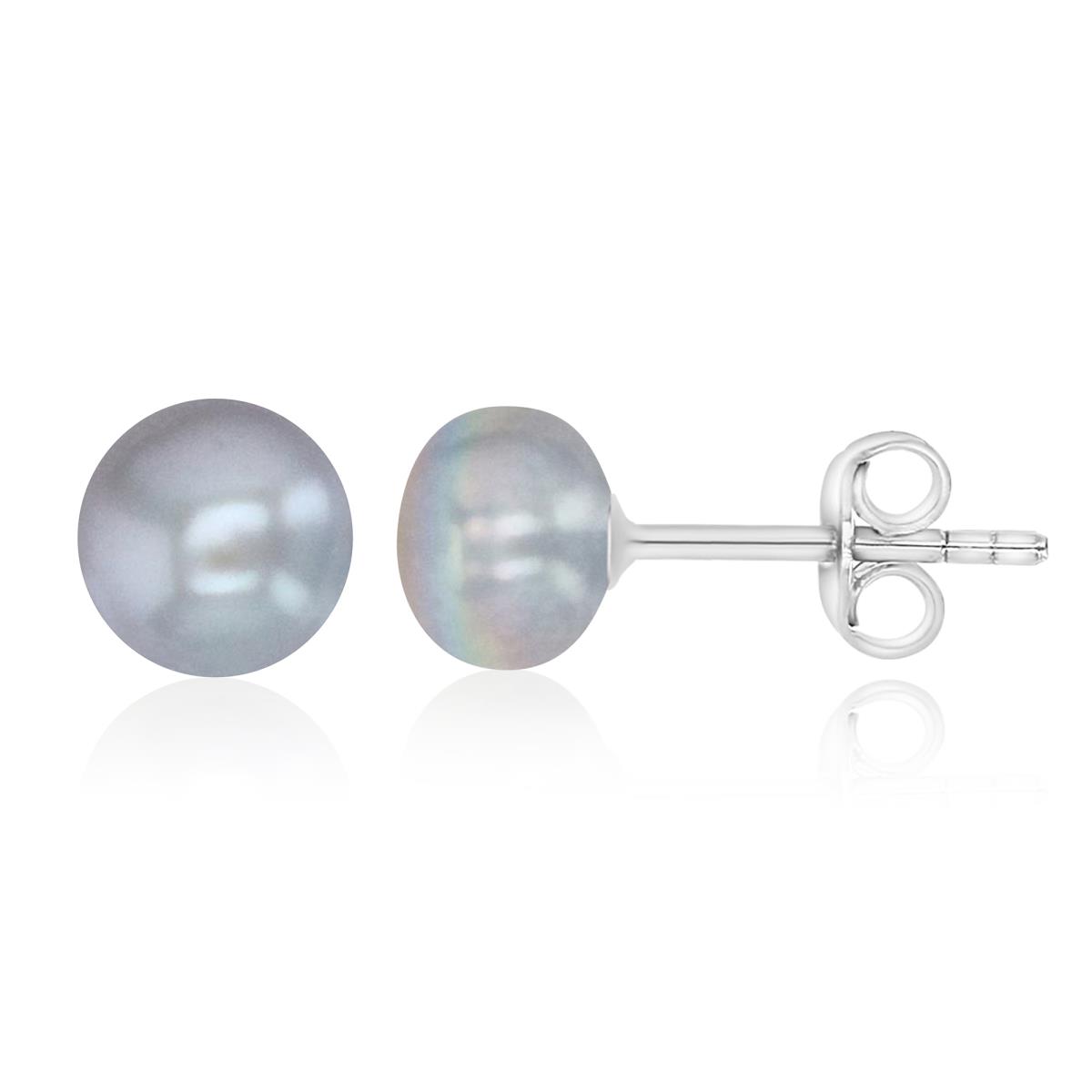 Sterling Silver 6-7MM FWP Grey Button Stud
