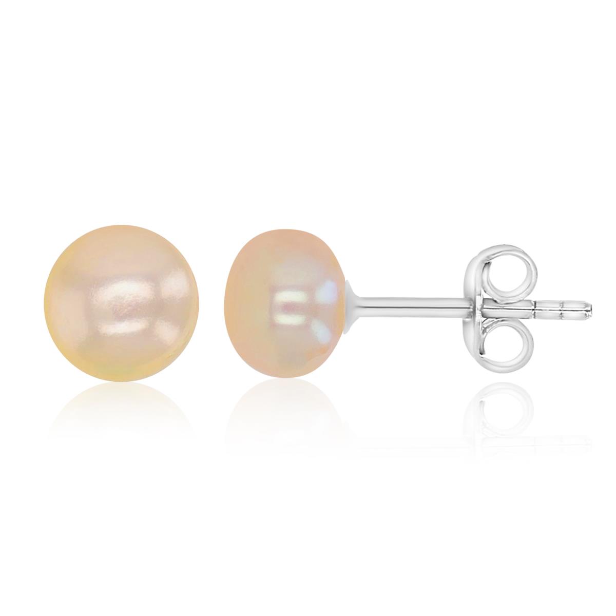 Sterling Silver 6-7MM FWP  Pink Button Stud
