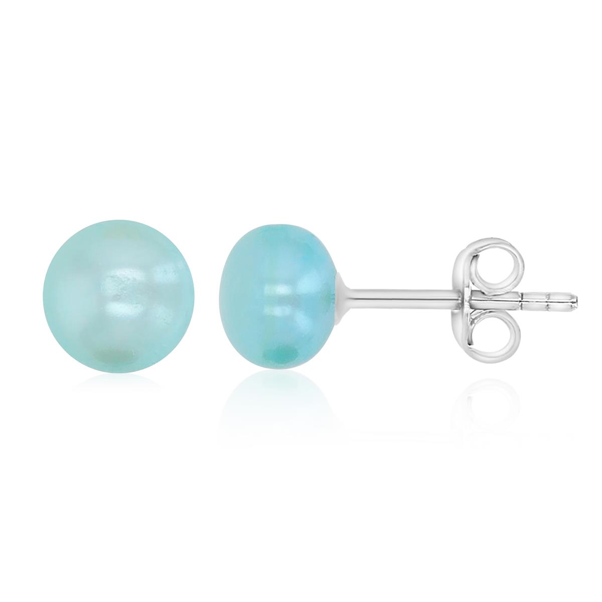Sterling Silver 6-7MM FWP Teal Button Stud