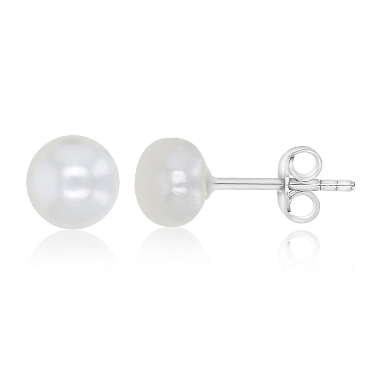 Sterling Silver 8-9MM FWP White Button Stud