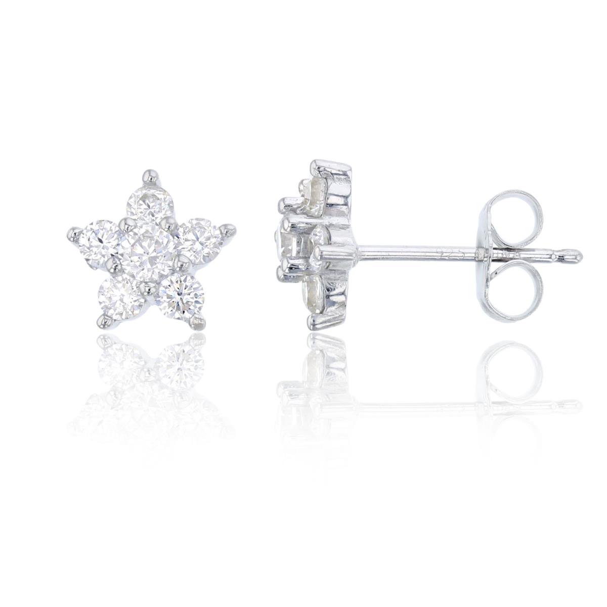 Sterling Silver 8mm  Flower Pave Stud Earring