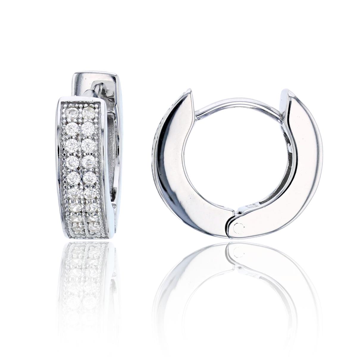 Sterling Silver 2 Row Micropave 15x5mm Huggie Earring