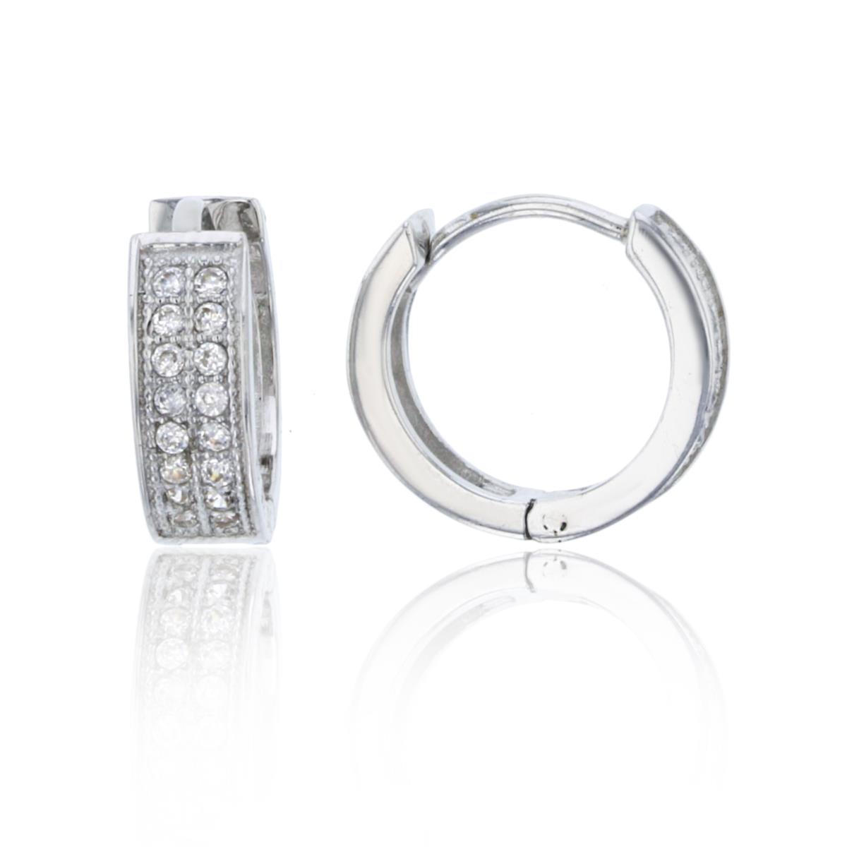 Sterling Silver 2 Row Micropave 13x4.5mm Huggie Earring