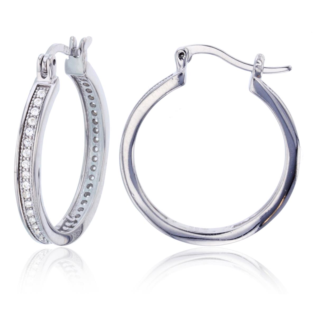 Sterling Silver Micropave 23x3mm Hoops Earring