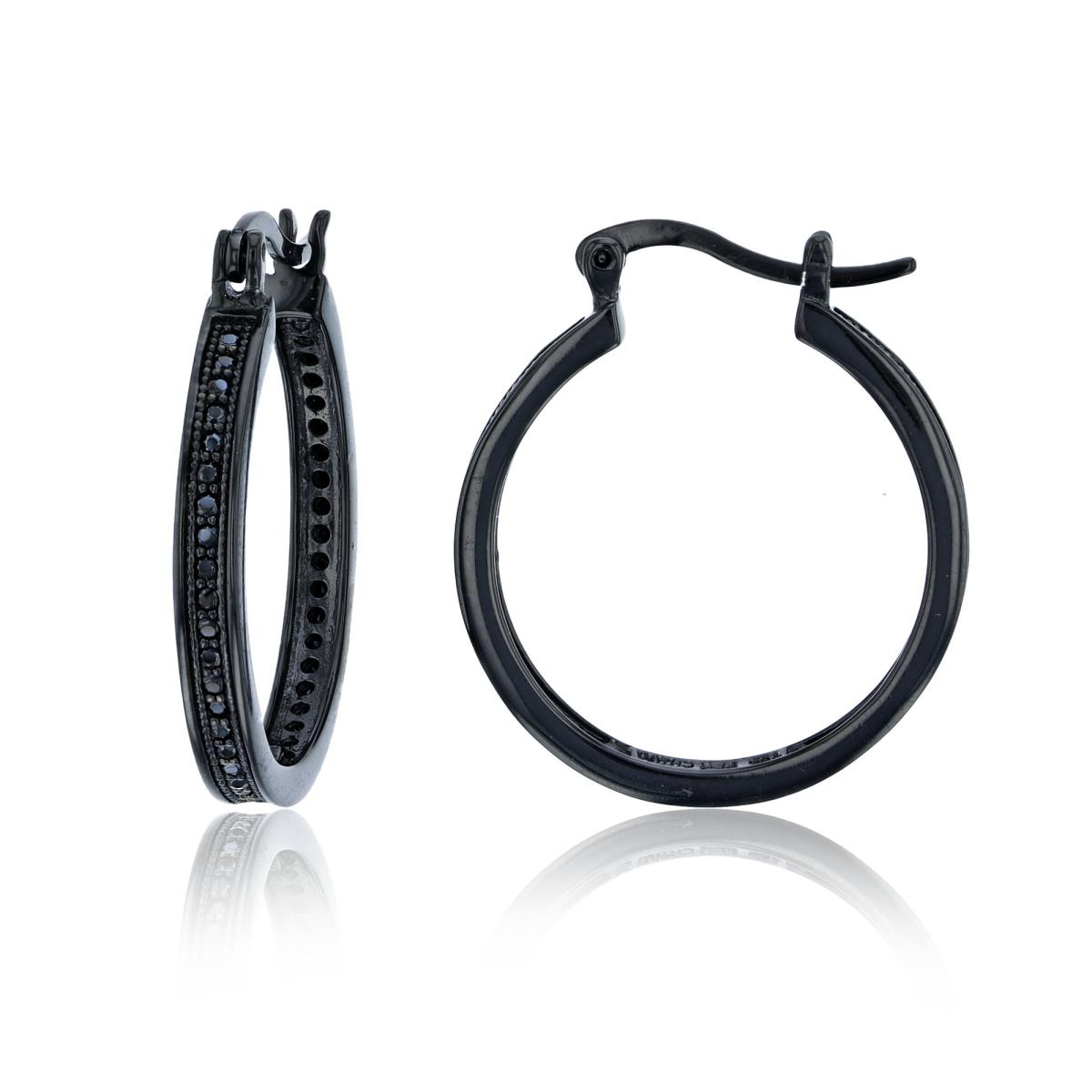 Sterling Silver Black Micropave 23x3mm Hoops Earring