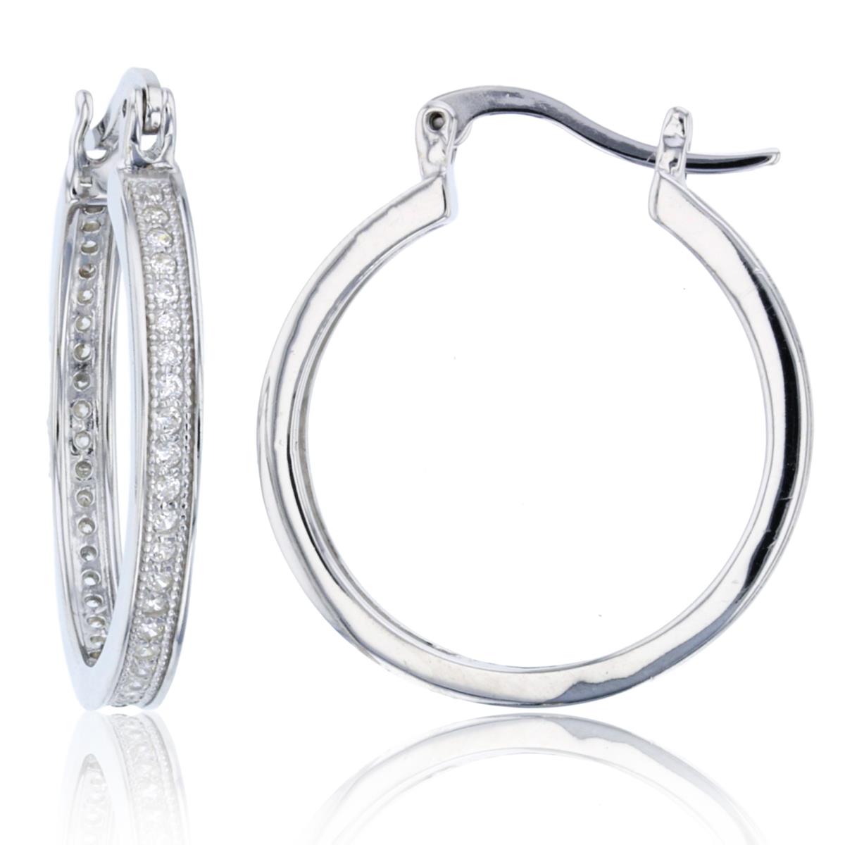 Sterling Silver Micropave Hoops 23x3mm Earring