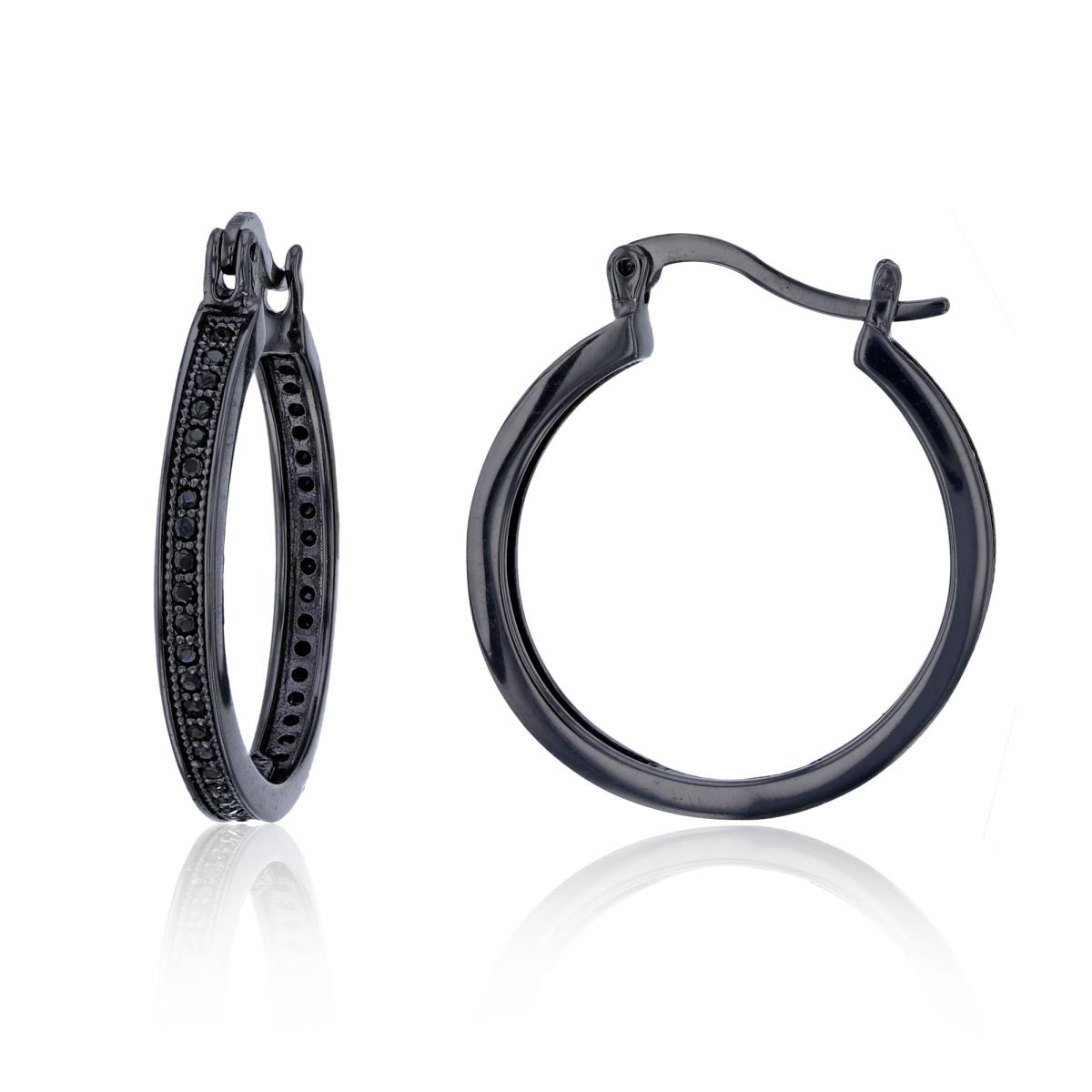 Sterling Silver Black Micropave  23x3mm Hoops Earring