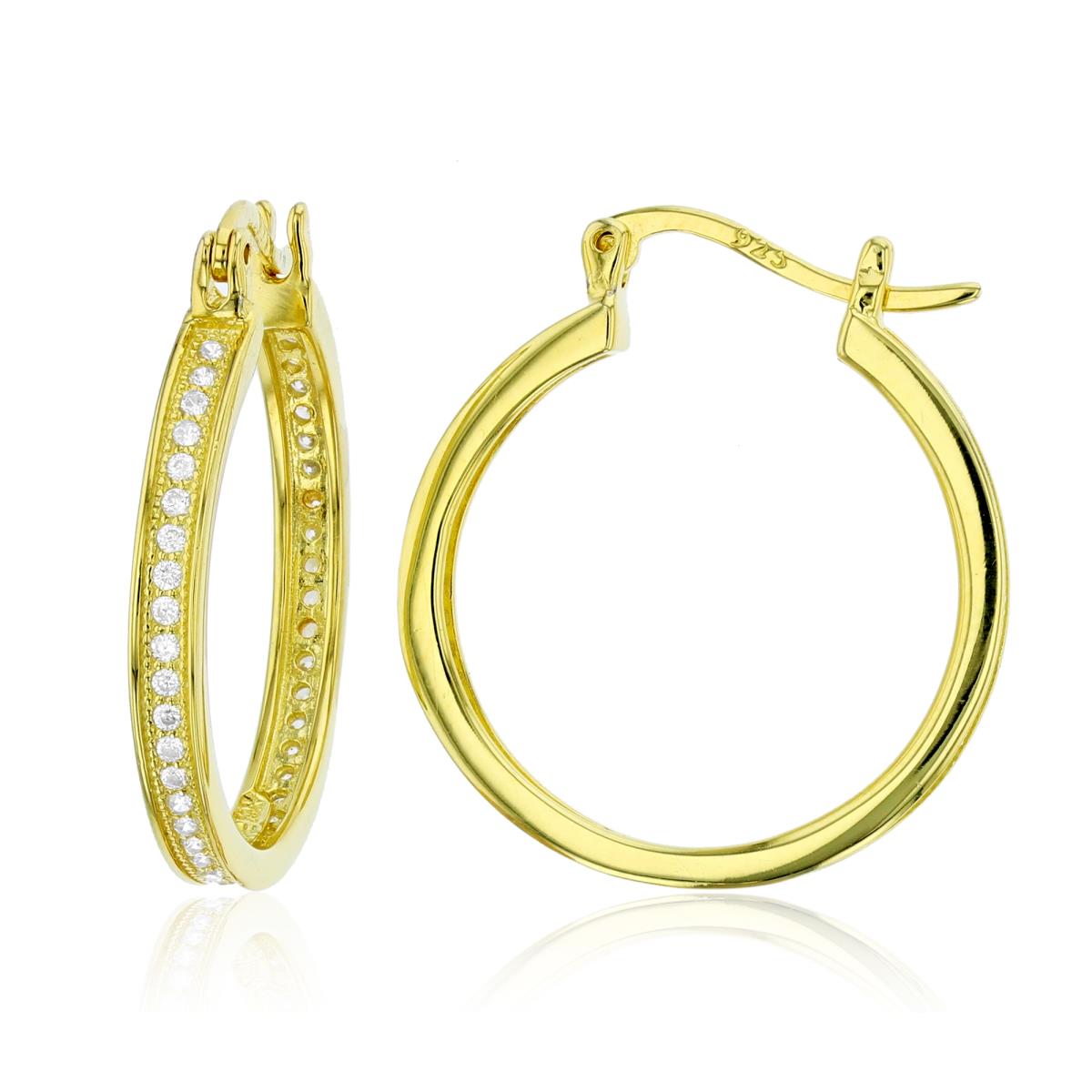 Sterling Silver Yellow 23x3mm  Micropave Hoops