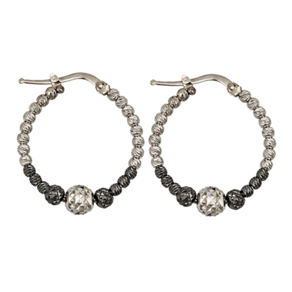 Sterling Silver B &W 25x2.5mm Graduated Beaded Hoops