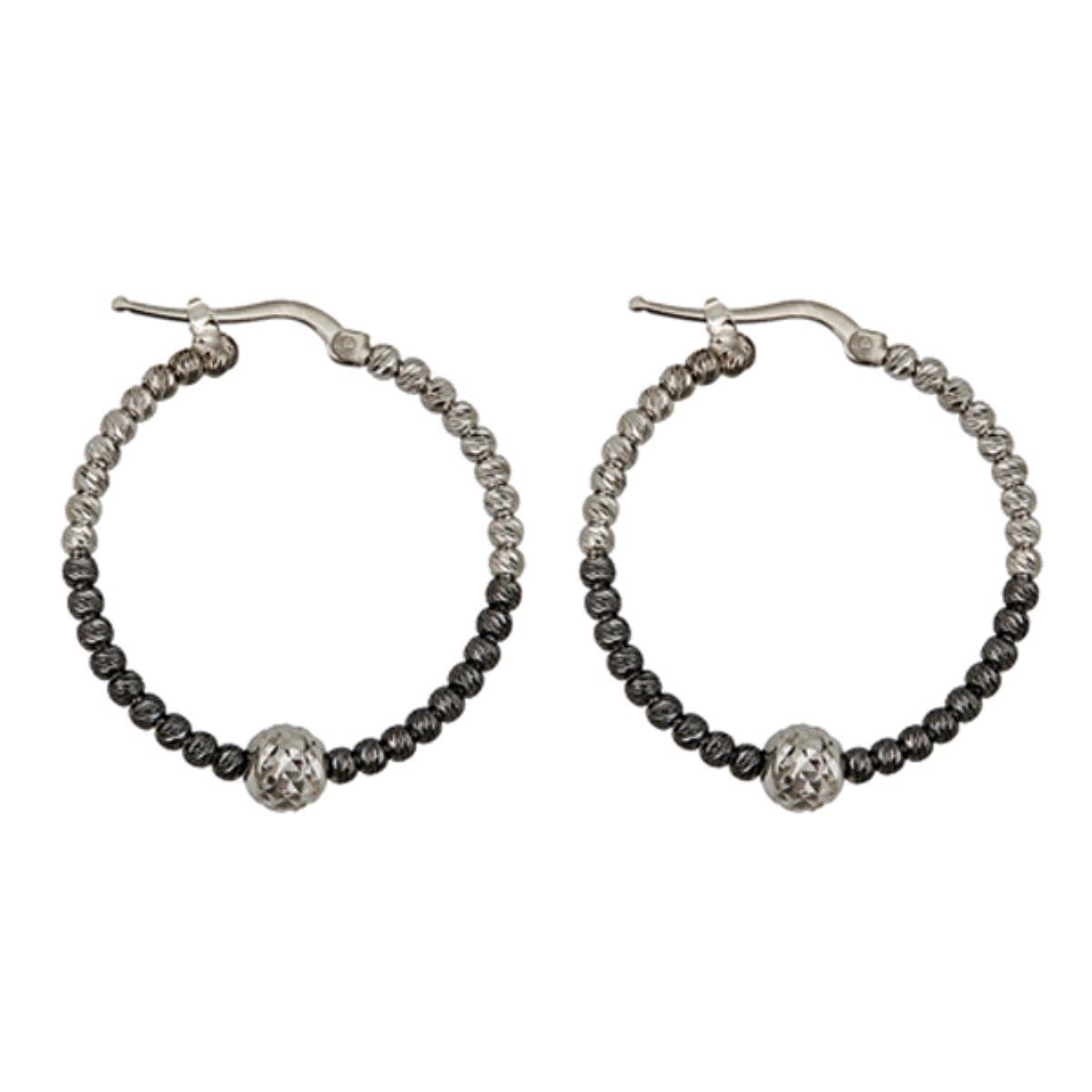 Sterling Silver B&W  33x2.5mm DC Beaded Hoops